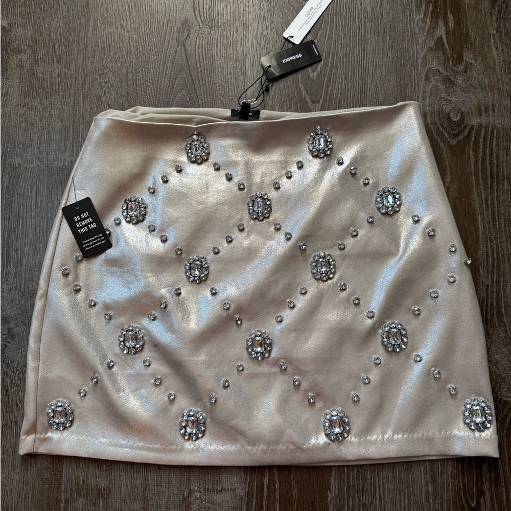 NWT Express Silver Embellished Mini Skirt